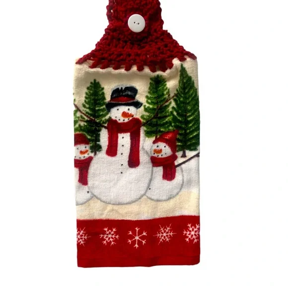 Hand Crafted Snowmen Crochet Top Hanging Kitchen Dish or Bathroom Hand Towels - Picture 4 of 10